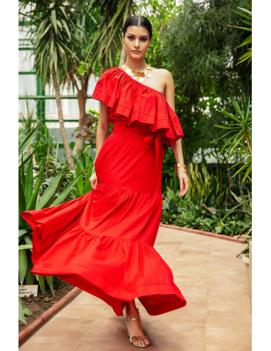 MAXI DRESS- WITH ONE SHOULDER RUFFLE TOP